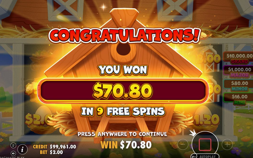 Win screen showing a line of paying symbols