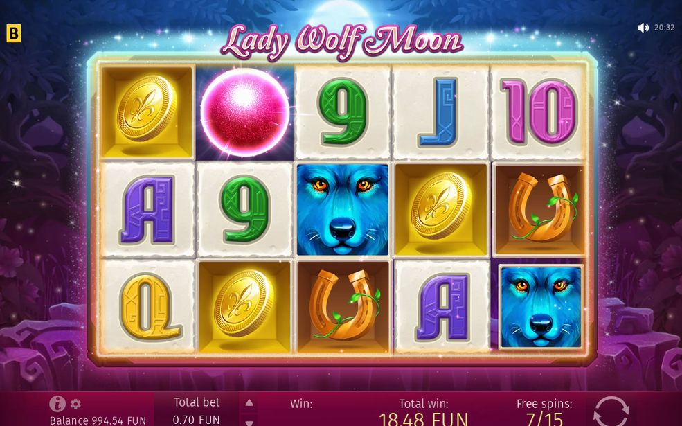 Free Spins screen with its 15 free spins